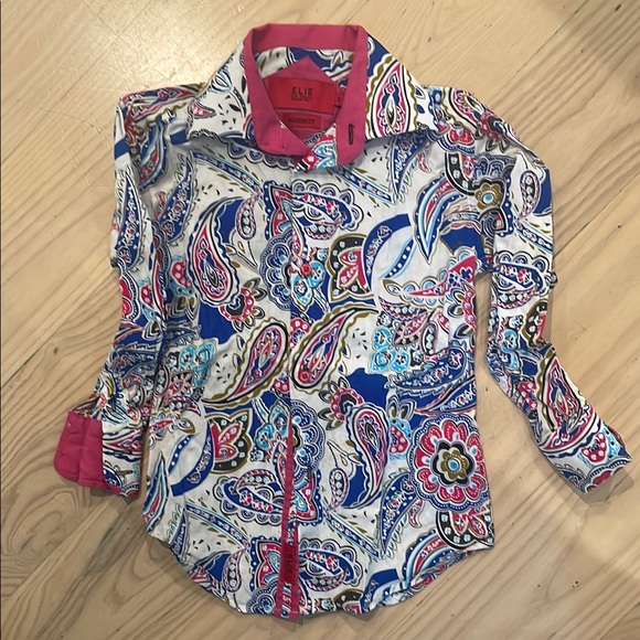 Blue and Pink Paisley Button Down Shirt - Picture 1 of 2